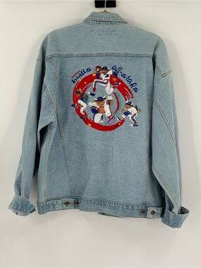 RARE Vintage‎ 1990s Durham Bulls All Stars Denim Jean Jacket Embroidered Bulls L